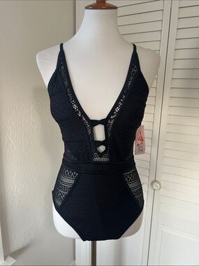 Black Crochet One-Piece Swimsuit *NWT*
